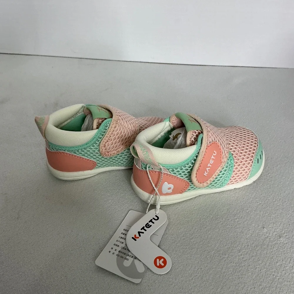 Katetu Toddler Easy-On Walking Shoes Pink Green Mesh Sneakers Size 6 Toddler NEW